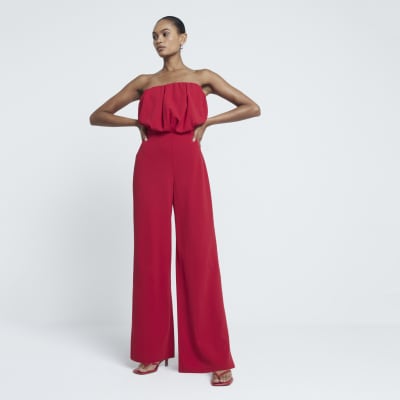 Red Bandeau Bubble Hem Jumpsuit River Island