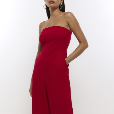 Red bandeau jumpsuit River Island