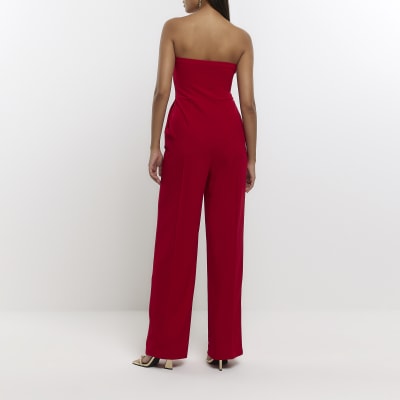 Red bandeau jumpsuit River Island