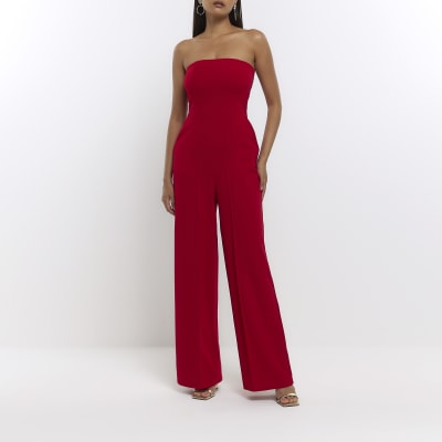 Red bandeau jumpsuit River Island