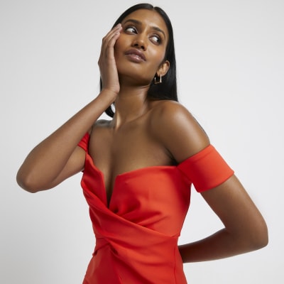 bodycon midi red dress