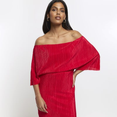 River island red bardot hot sale dress