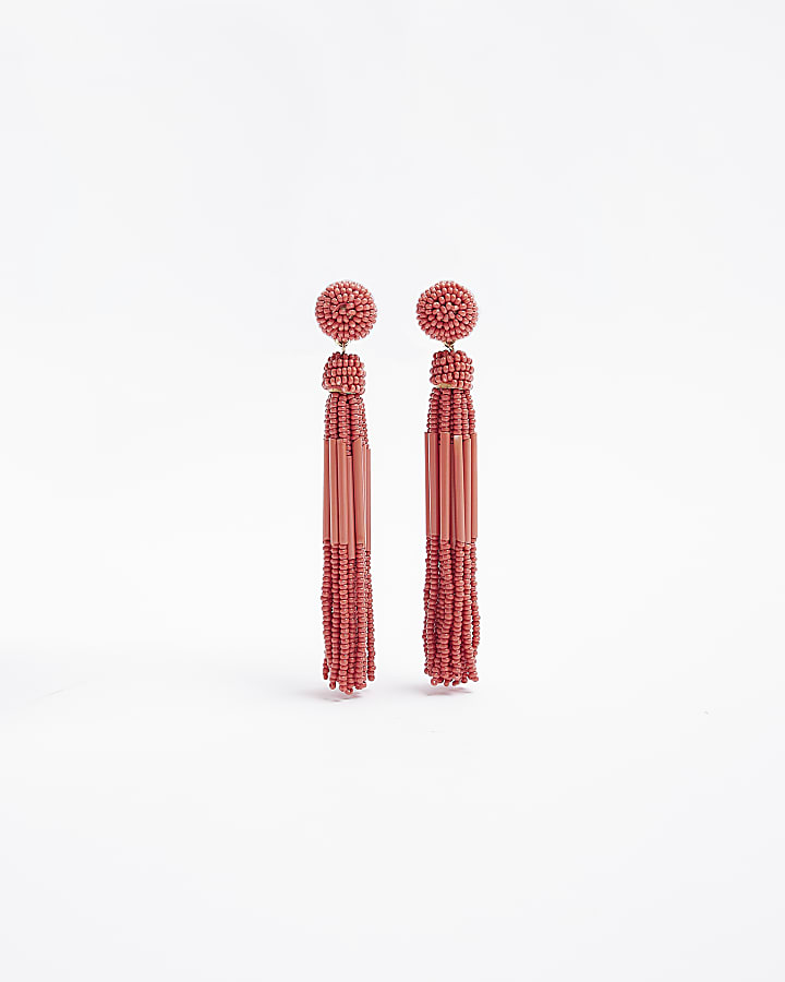 Red beaded drop earrings