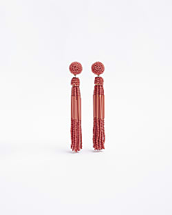 Red beaded drop earrings