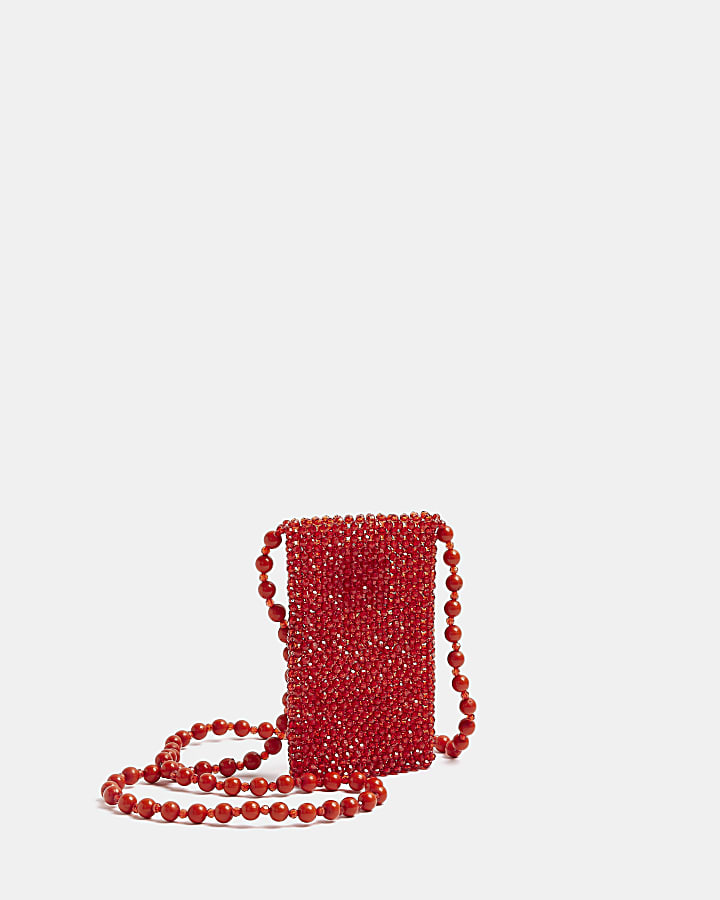 Red beaded mini cross body bag