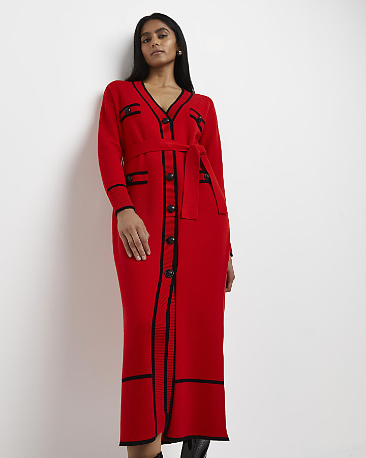 Red belted knitted shirt dress | River ...