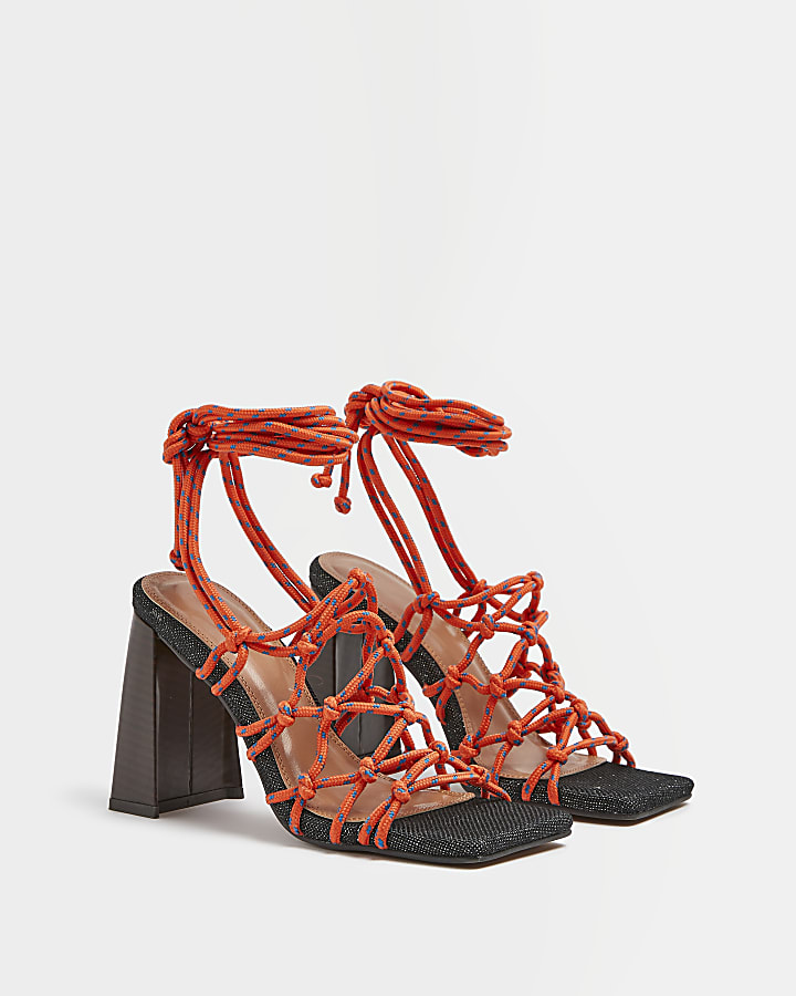 Red block heeled strappy sandals