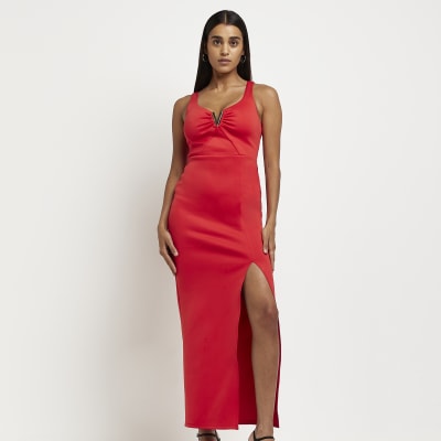 Red bodycon maxi dress