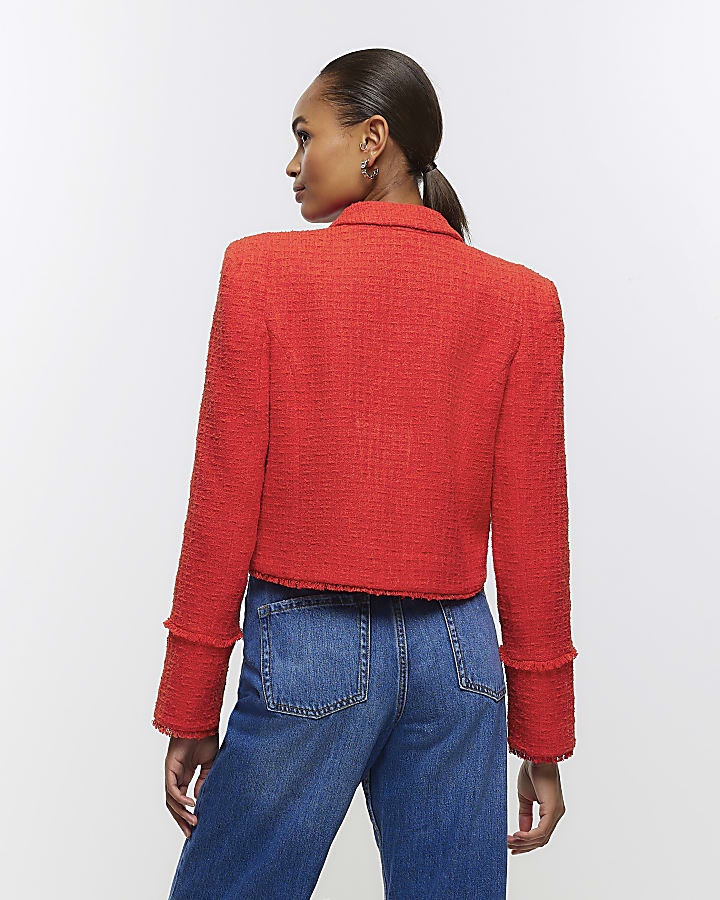 Red Boucle Trophy Blazer | River Island