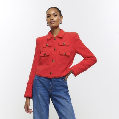 Red Boucle Trophy Blazer River Island