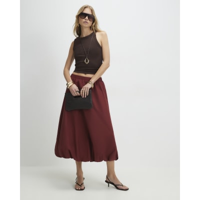 Red Bubble Hem Midi Skirt