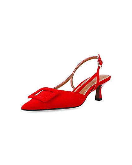360 degree animation of product Red buckle sling back heeled court shoes frame-0