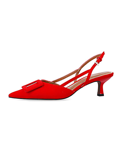 360 degree animation of product Red buckle sling back heeled court shoes frame-2