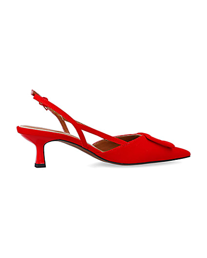 360 degree animation of product Red buckle sling back heeled court shoes frame-14