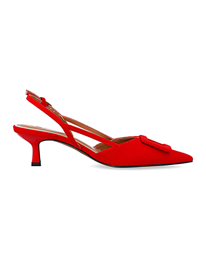 360 degree animation of product Red buckle sling back heeled court shoes frame-15