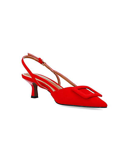 360 degree animation of product Red buckle sling back heeled court shoes frame-18