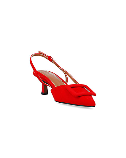 360 degree animation of product Red buckle sling back heeled court shoes frame-19