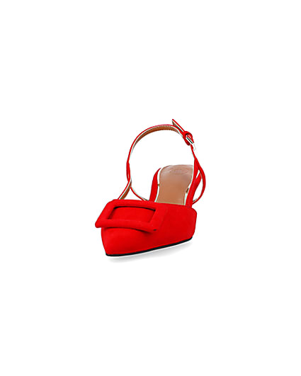 360 degree animation of product Red buckle sling back heeled court shoes frame-22