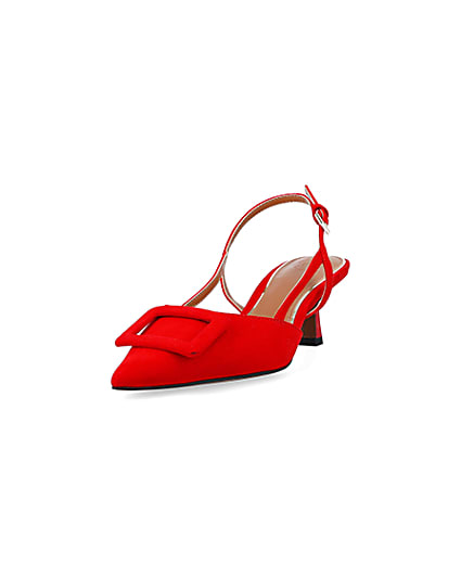 360 degree animation of product Red buckle sling back heeled court shoes frame-23