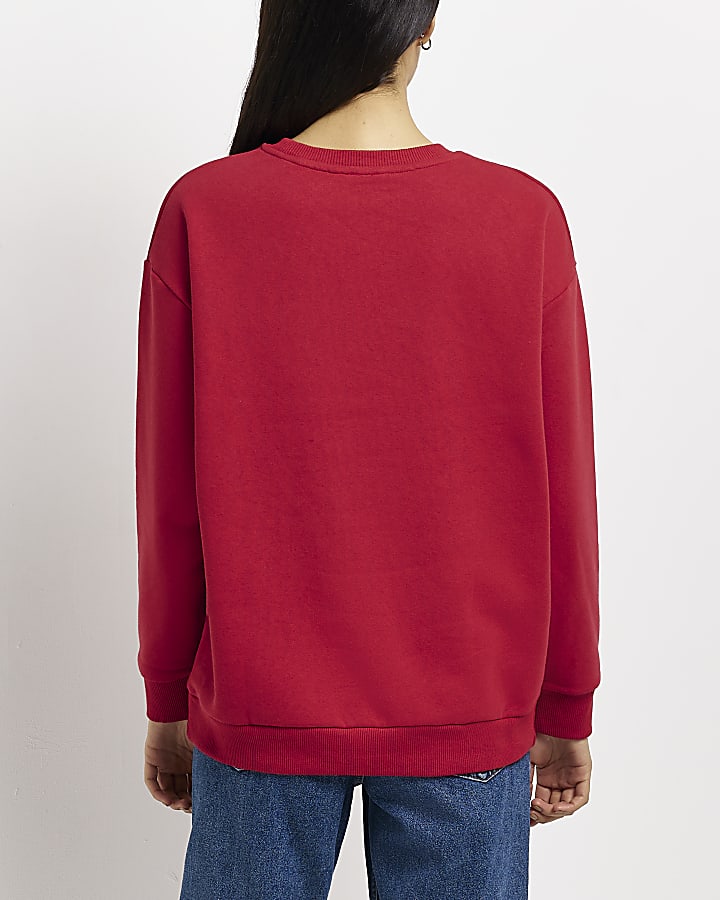Red butterfly print long sleeve sweatshirt