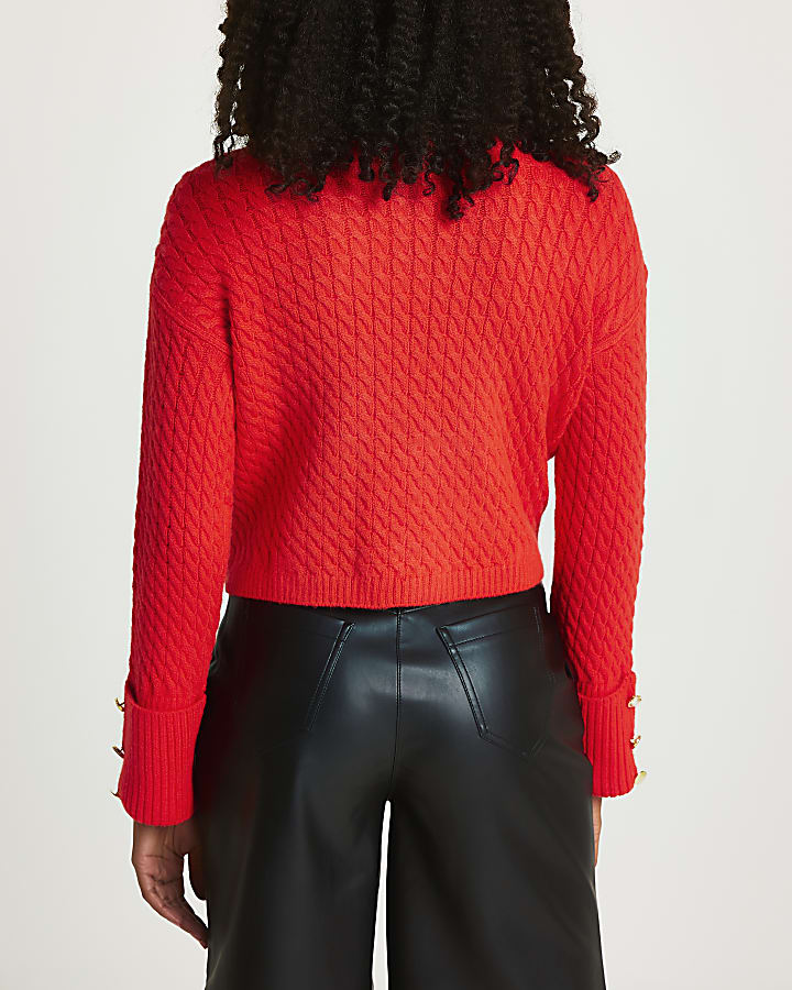 Red cable knit cropped jumper