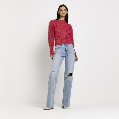 Red cable knit jumper