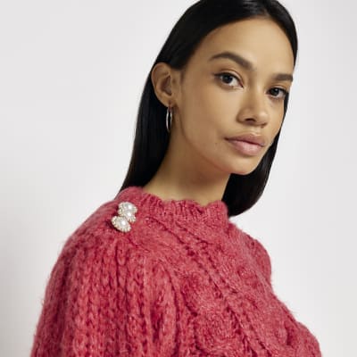 Red cable knit jumper | River Island