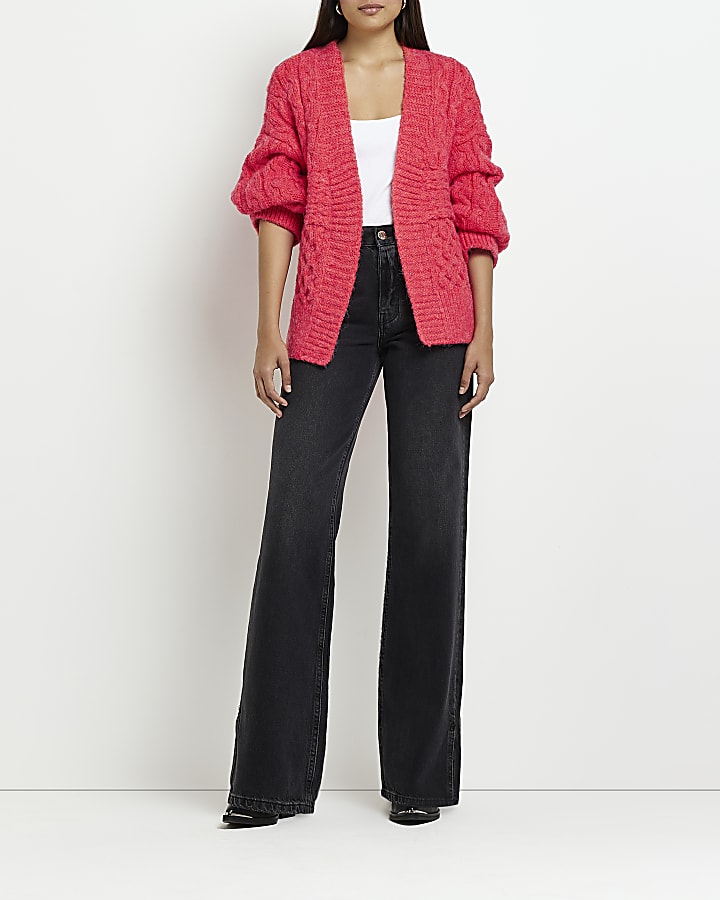Red cable knitted cardigan