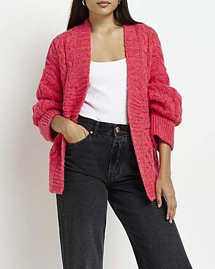 Red cable knitted cardigan