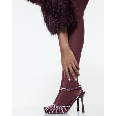 Red Caged Embellished Court Heels