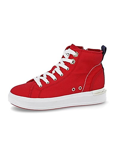 360 degree animation of product Red canvas high top trainers frame-2