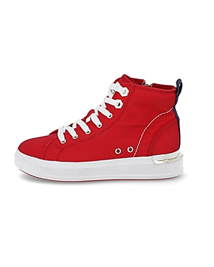 360 degree animation of product Red canvas high top trainers frame-3