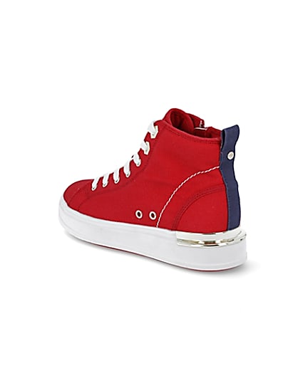 360 degree animation of product Red canvas high top trainers frame-6