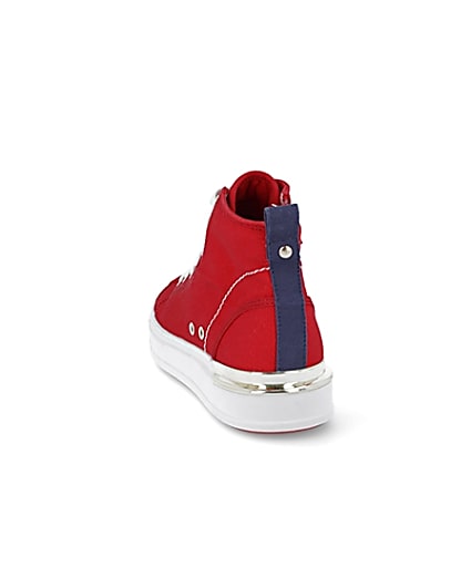 360 degree animation of product Red canvas high top trainers frame-8