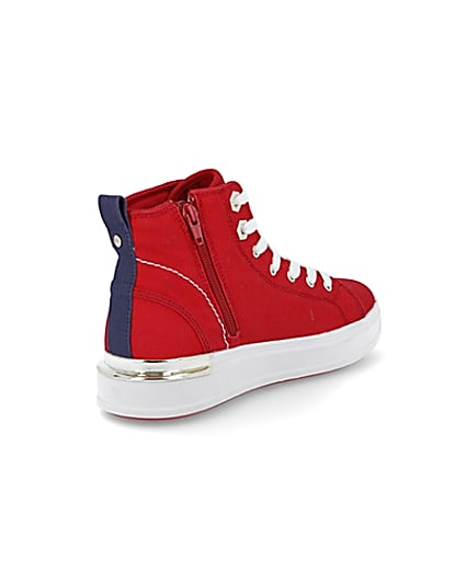 360 degree animation of product Red canvas high top trainers frame-12