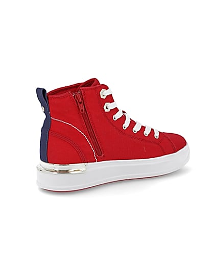 360 degree animation of product Red canvas high top trainers frame-13