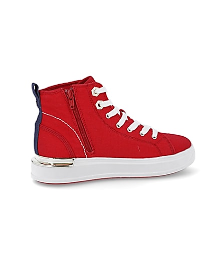 360 degree animation of product Red canvas high top trainers frame-14