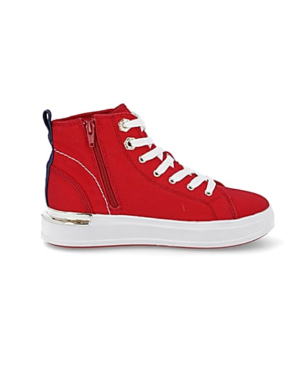 360 degree animation of product Red canvas high top trainers frame-15