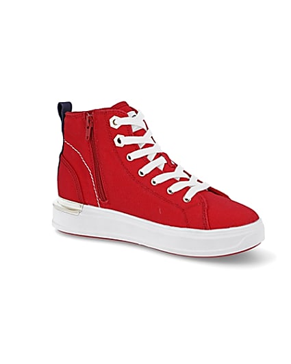 360 degree animation of product Red canvas high top trainers frame-17