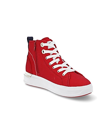 360 degree animation of product Red canvas high top trainers frame-18