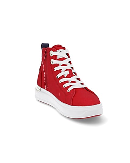 360 degree animation of product Red canvas high top trainers frame-19