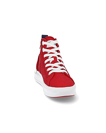 360 degree animation of product Red canvas high top trainers frame-20