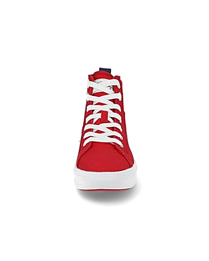 360 degree animation of product Red canvas high top trainers frame-21