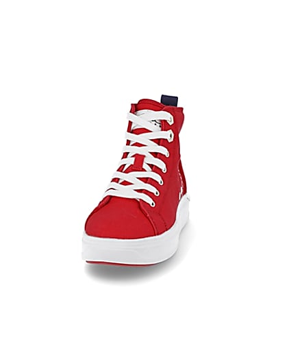 360 degree animation of product Red canvas high top trainers frame-22