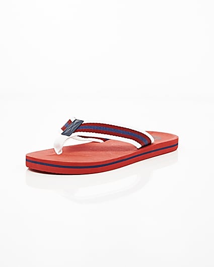 360 degree animation of product Red canvas stripe flip flops frame-1