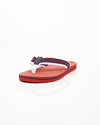 360 degree animation of product Red canvas stripe flip flops frame-2