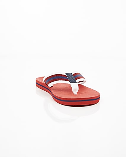 360 degree animation of product Red canvas stripe flip flops frame-5
