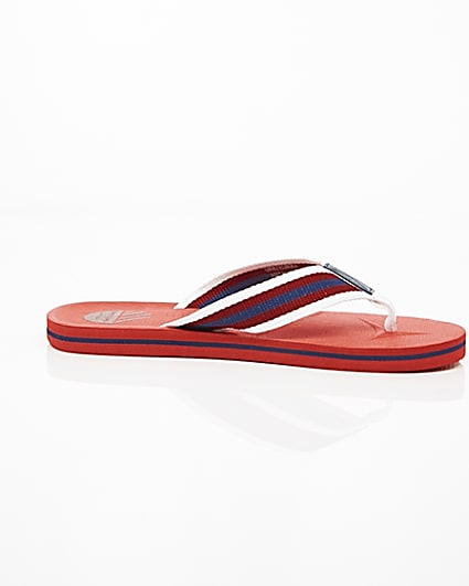 360 degree animation of product Red canvas stripe flip flops frame-9