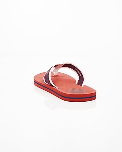 360 degree animation of product Red canvas stripe flip flops frame-17