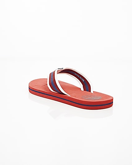360 degree animation of product Red canvas stripe flip flops frame-18